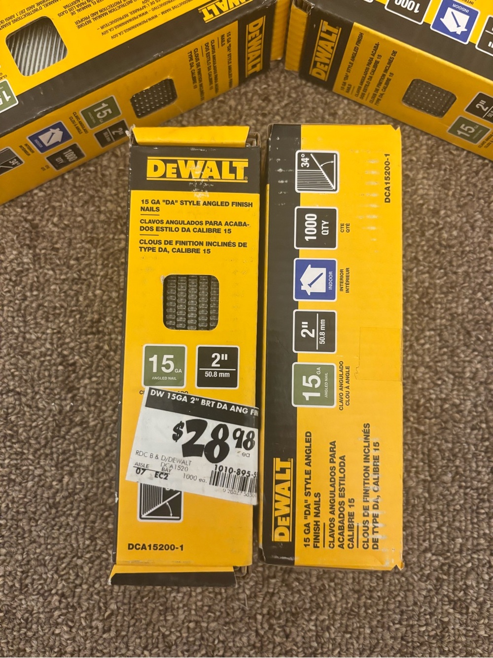 DEWALT 2" 15GA Angled Finish Nails - Yellow 1000 packs